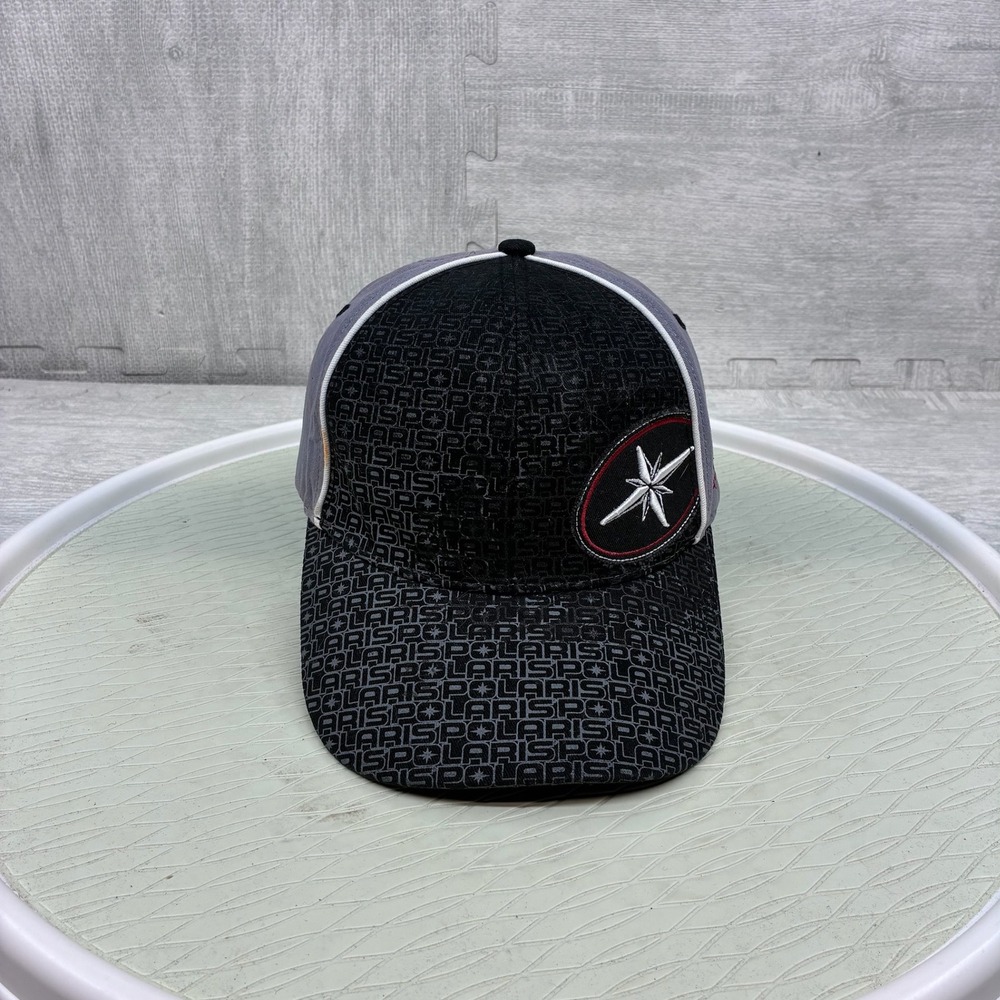 Polaris Racing Hat Cap Snapback Mens Black Gray Snowmobile Racing Embroidered